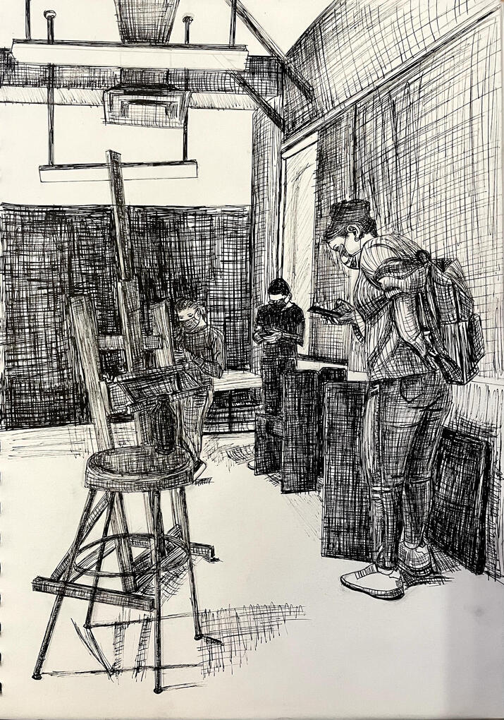 Distraction (2021), 9" x 12", Ink Pen on Paper