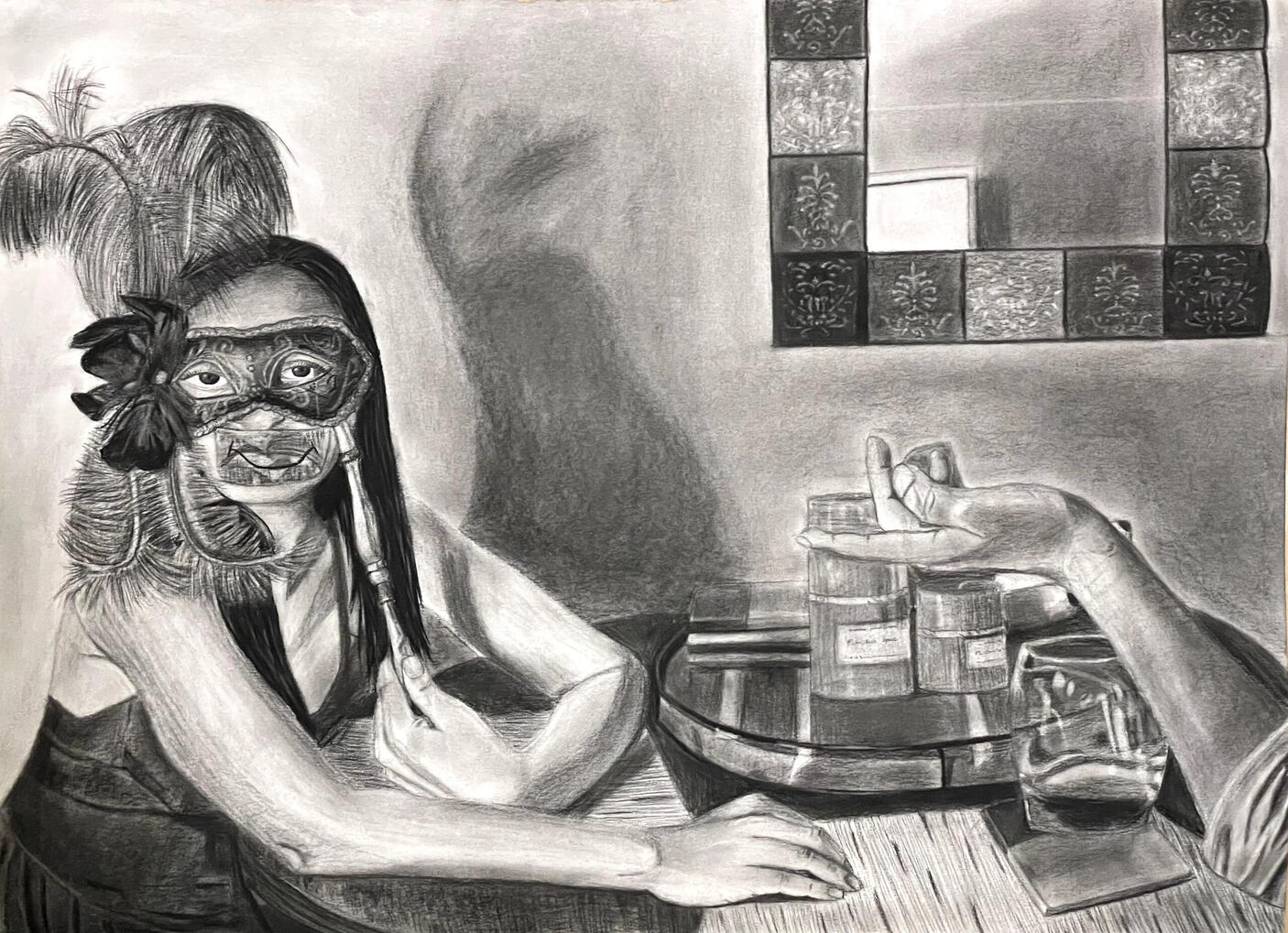 Hiding in Plain Sight (2021), 22" x 30", Charcoal on Paper
