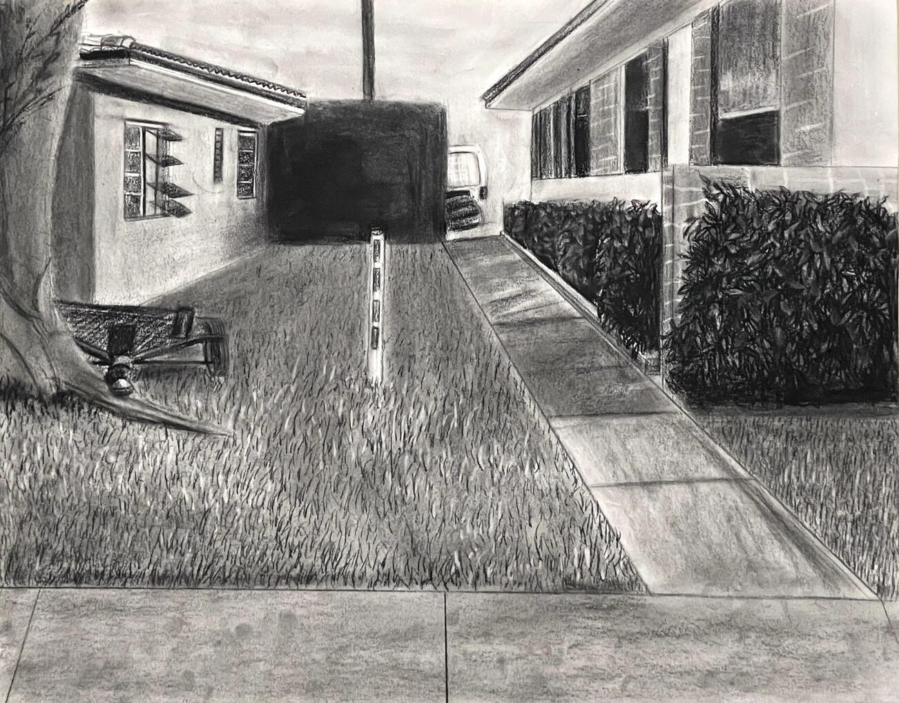 Exterior (2021), 16" x 20", Charcoal on Paper