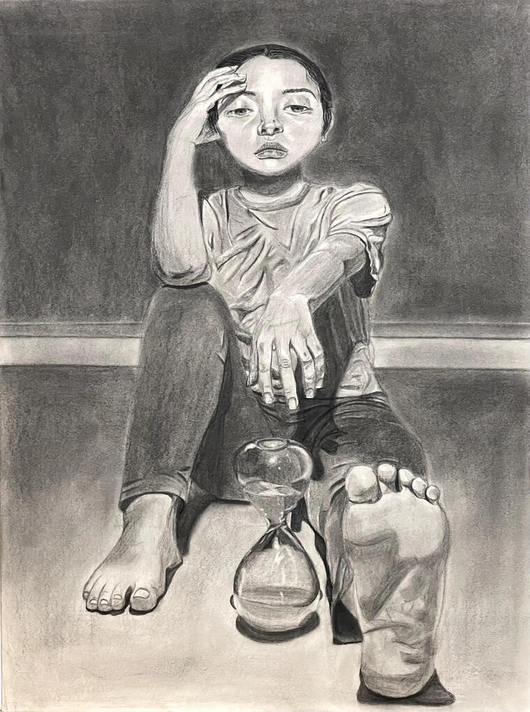 The Relativity of Time (2021), 18" x 24", Charcoal on Paper