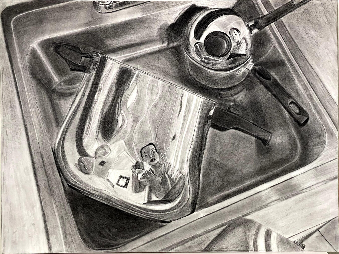 Quick Look (2021), 18" x 24", Charcoal on Paper