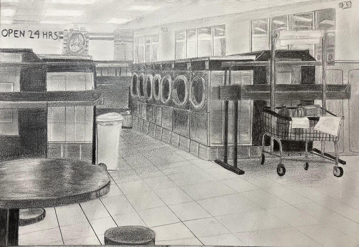 Laundry Errand (2021), 9" x 12", Graphite Pencils