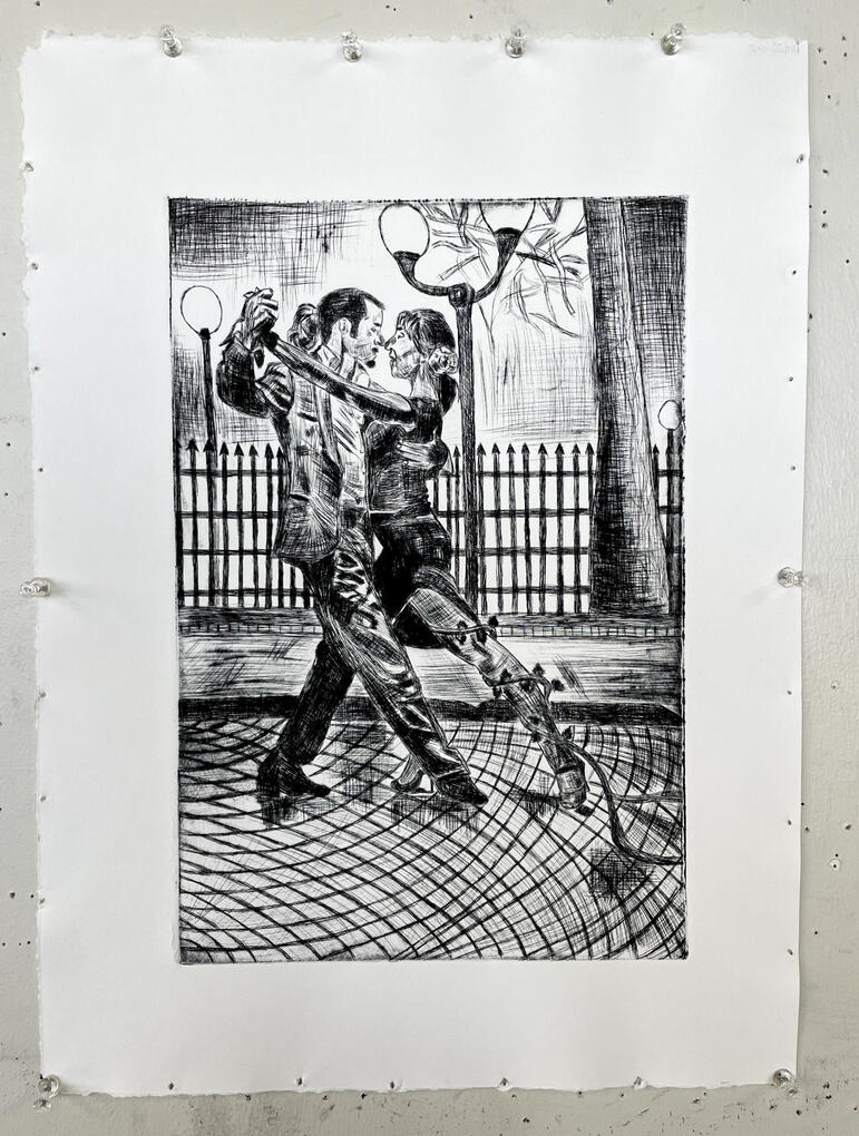 It Takes Two (2022), Drypoint on Plexiglass