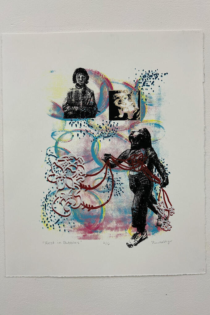 Rest in Bubbles (2023), Screen Printing on Paper, 15 in x 12 1/2 in