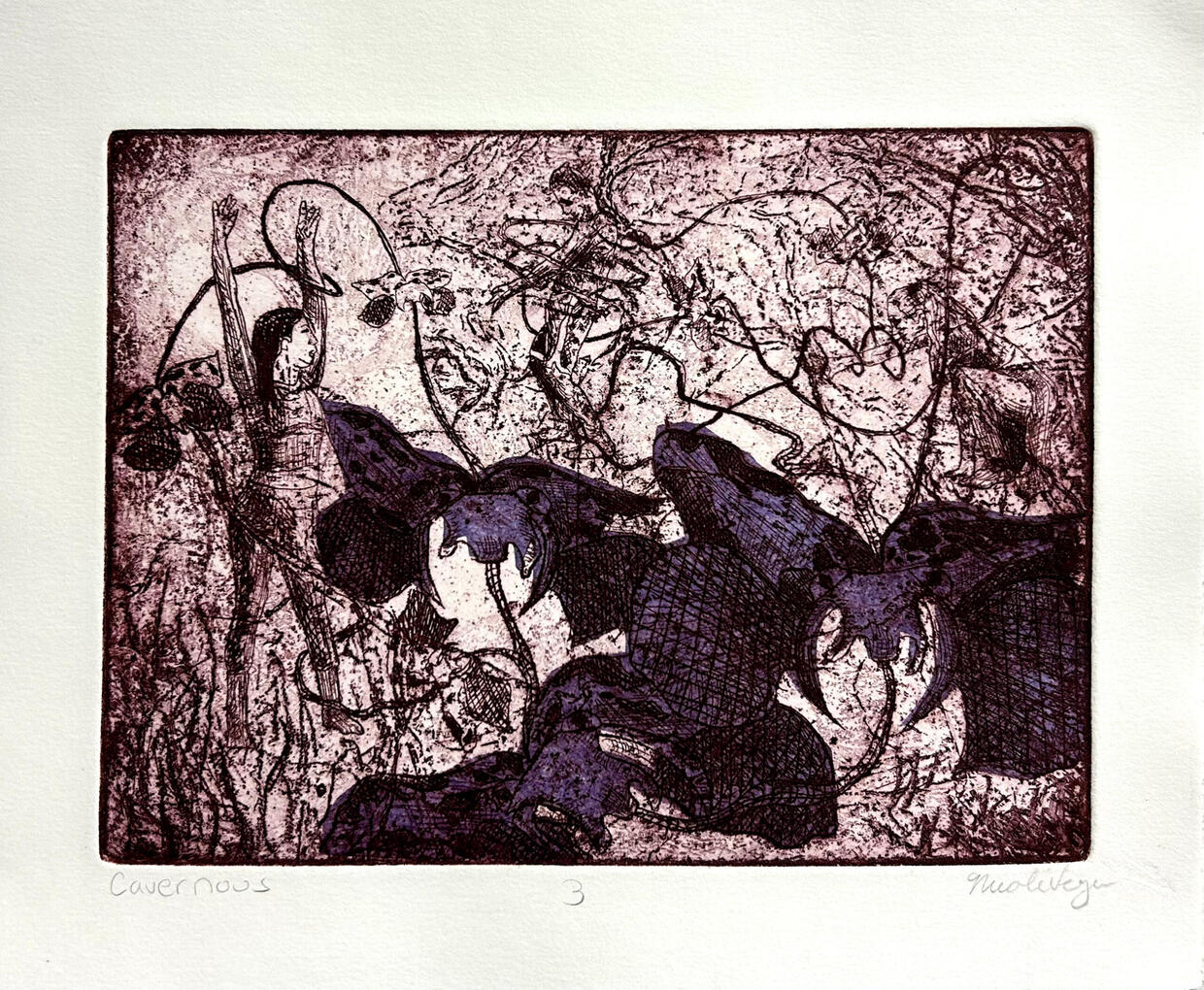 Cavernous lll (2024) Etching on Copper,State Proofs, 8” x 10” in